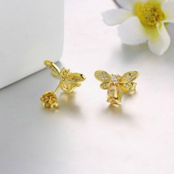 Yellow Citrine Bee Stud Earrings - Picture 2 of 6
